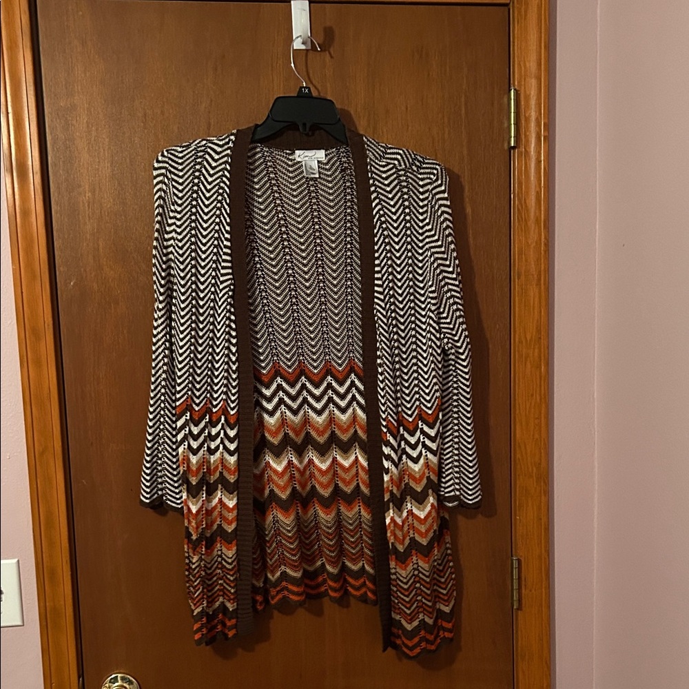 Kim Rogers Zigzag Cardigan in Black, Brown, and Cream